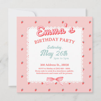 Convites Cute Strawberry Square Invitation