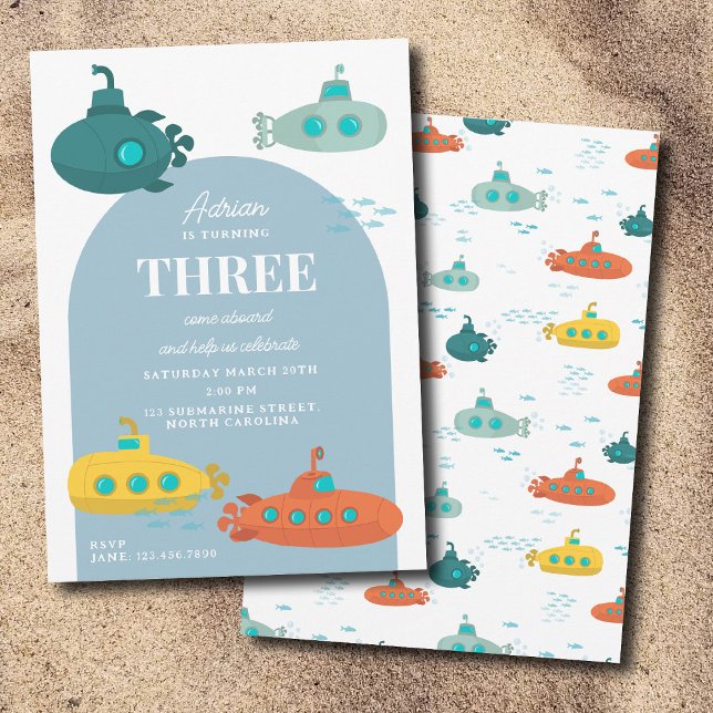 Convites Cute Submarine Deep Sea Kids Birthday Party (Cute Submarine Deep Sea Kids Birthday Party Invitation)