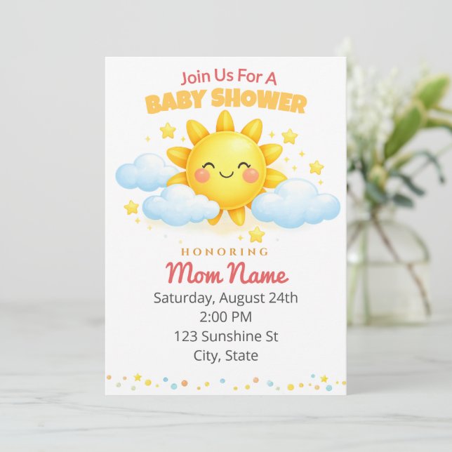 Convites Cute Sunshine Baby Shower (Em pé/Frente)