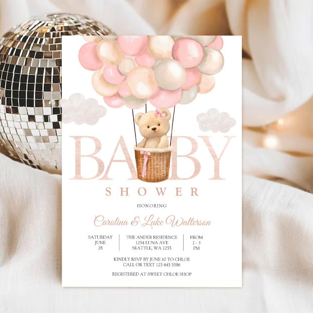 Convites Cute Teddy Balloon Baby Shower Invitation (Criador carregado)