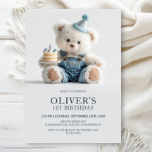 Cute Teddy Bear 1st Birthday Party Invitation