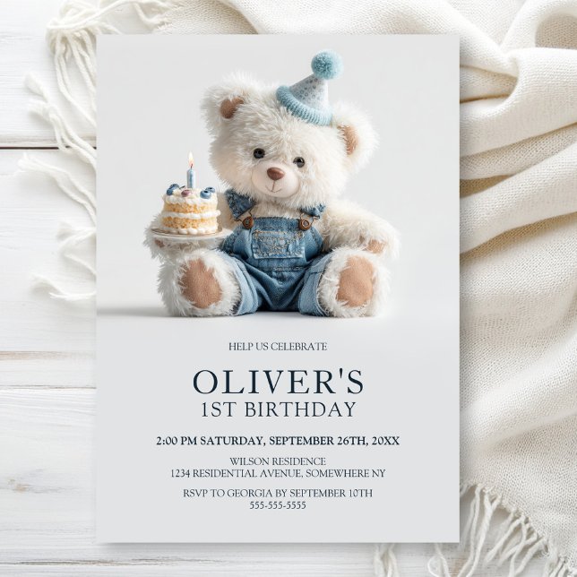 Convites Cute Teddy Bear 1st Birthday Party Invitation (Criador carregado)