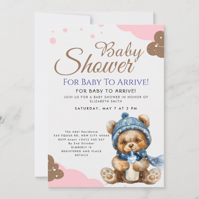 Convites Cute Teddy Bear Baby Shower (Frente)
