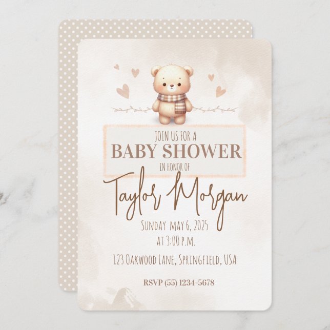 Convites Cute Teddy Bear Baby Shower  (Frente/Verso)