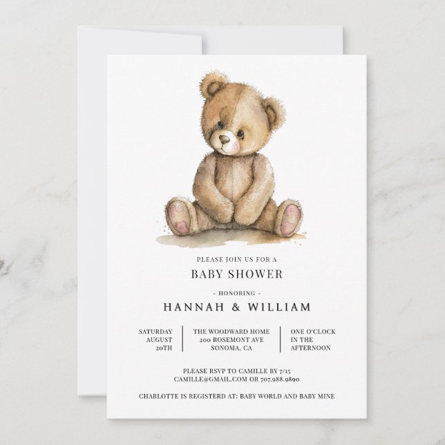 Convites Cute Teddy Bear Baby Shower (Frente)
