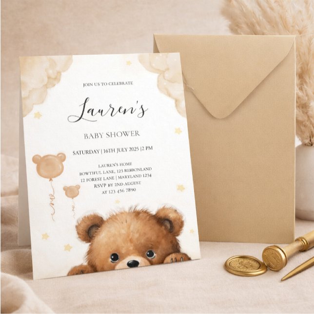 Convites Cute Teddy Bear Baby Shower Invitation (Criador carregado)