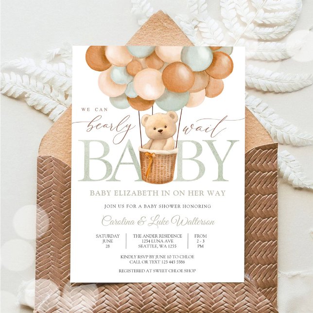 Convites Cute Teddy Bear Balloon Baby Shower Invitation (Criador carregado)