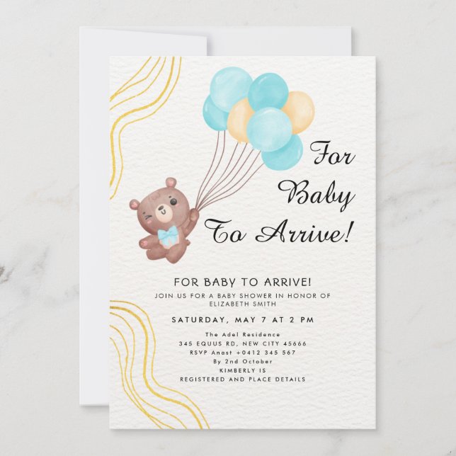 Convites Cute Teddy Bear Balloon Theme (Frente)