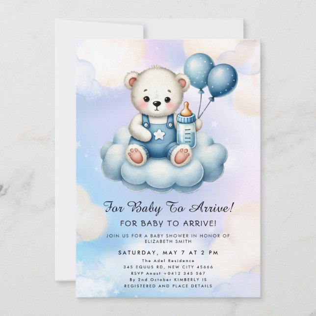 Convites Cute Teddy Bear Balloon Theme (Frente)