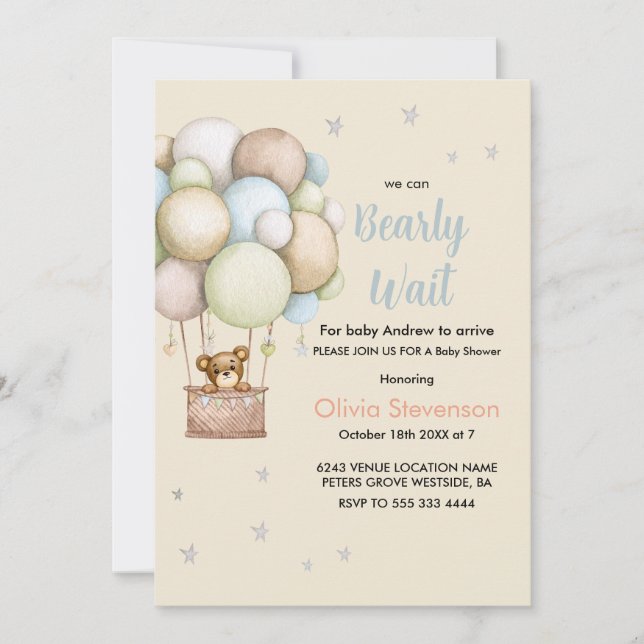 Convites Cute Teddy Bear Boy baby shower (Frente)