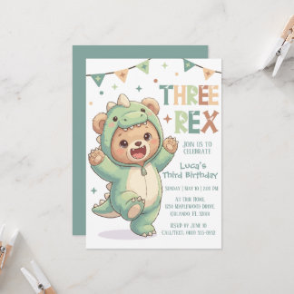 Convites Cute Teddy Bear Dinosaur | 3rd Dino Birthday Party