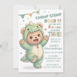 Convites Cute Teddy Bear Dinosaur | Third Dinosaur Birthday