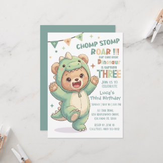 Convites Cute Teddy Bear Dinosaur | Third Dinosaur Birthday