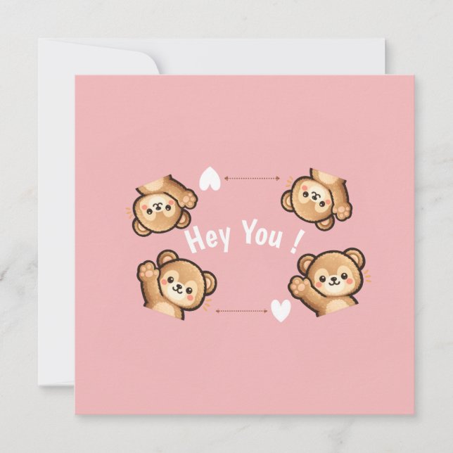 Convites Cute Teddy Bear Invitation Card – Hey You Pink   (Frente)