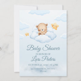 Convites Cute Teddy Bear Sleeping on Cloud Baby Shower Invi