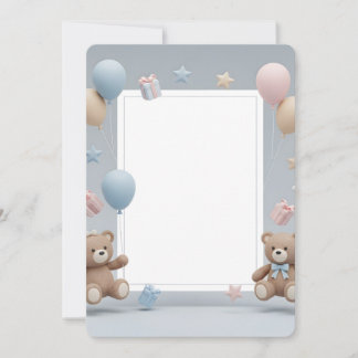 Convites Cute Teddy Bears Photo Frame - Blue & Pink Baby