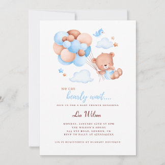 Convites Cute teddy ursinho neutro de gênero chá de fraldas