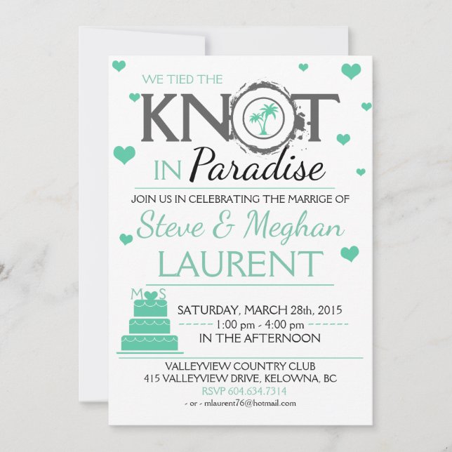 Convites Cute Tied the Knot in Paradise Beach Weding (Frente)