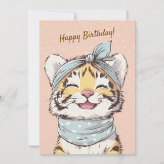 Convites Cute Tiger Blue Bandana Birthday Invite