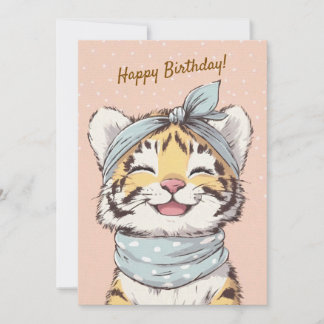 Convites Cute Tiger with Bandana Kids Birthday Invitation