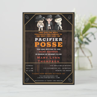 Convites Cute Triplets Pacifier Posse Chá de fraldas Oeste
