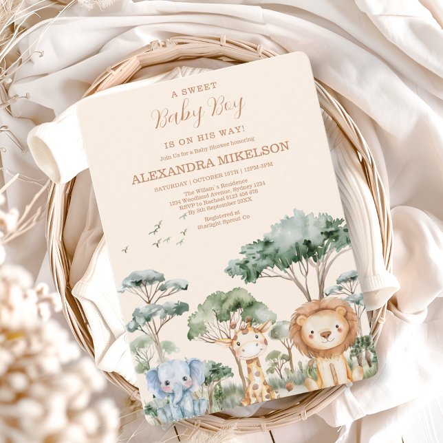 Convites Cute Tropical Jungle Safari Animals Baby Shower (Criador carregado)