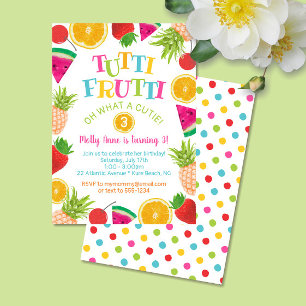 Convites Cute Tutti Frutti Watercolor Frutas Birthday Girl