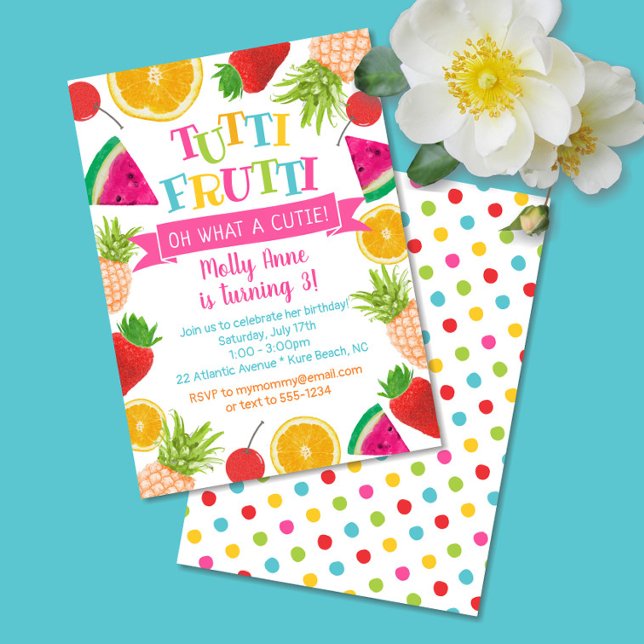 Convites Cute Tutti Frutti Watercolor Frutas Birthday Girl (Criador carregado)