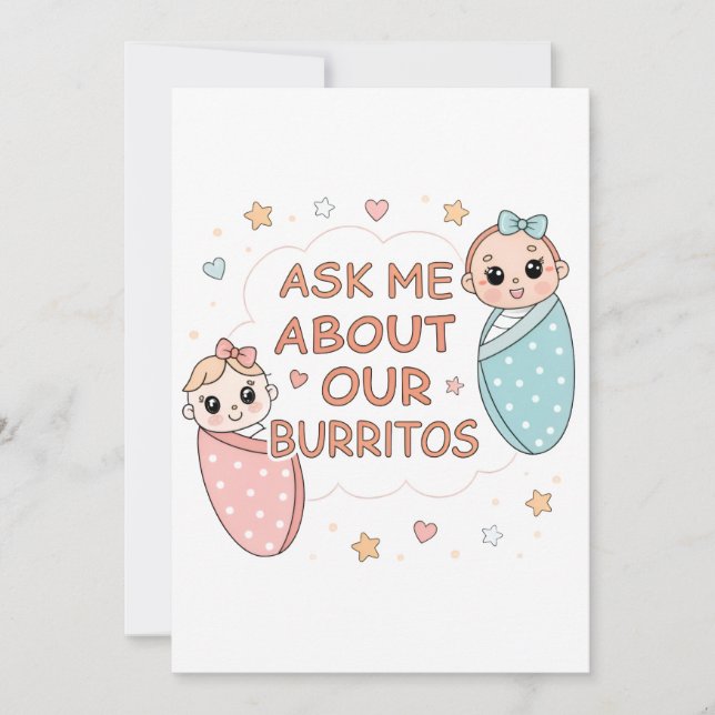 Convites Cute Twin Baby Burrito Announcement Illustration (Frente)
