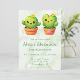 Convites Cute Twin Cactus Baby Shower
