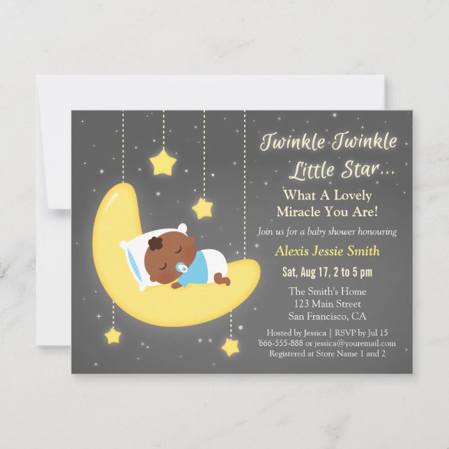 Convites Cute Twinkle Twinkle Little Star Bebê Marrom Chuve (Frente)