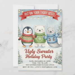 Convites Cute Ugly Sweater Holiday Party Penguin Polar Bear