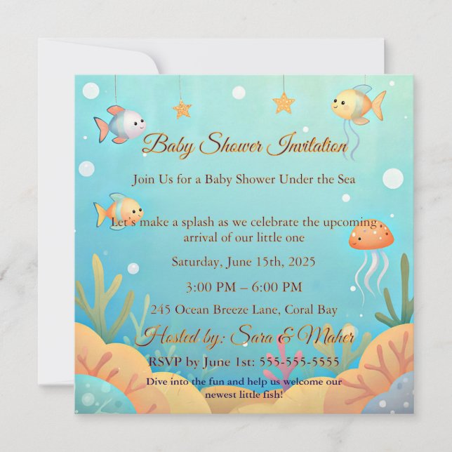Convites Cute Under the Sea Little Fish Baby Shower Invitat (Frente)