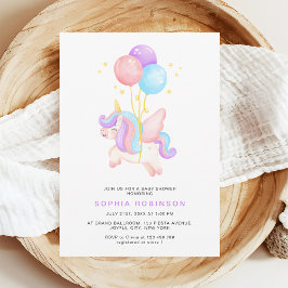Convites Cute Unicorn Balloons Modern Pastel Baby Shower