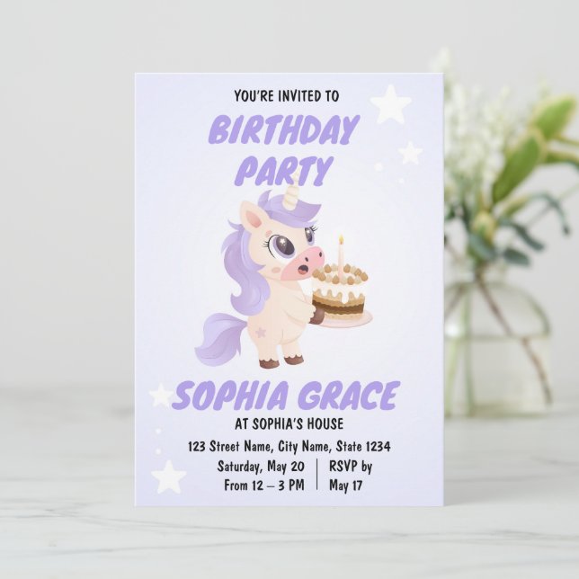 Convites Cute Unicorn Birthday Invitation (Em pé/Frente)
