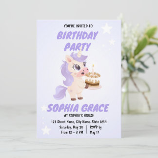 Convites Cute Unicorn Birthday Invitation