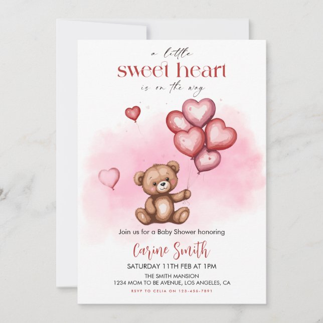 Convites Cute Valentine's Day Baby Shower Bear Hearts  (Frente)