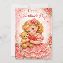 Convites  Cute Valentine's Day Girl with Teddy Bear