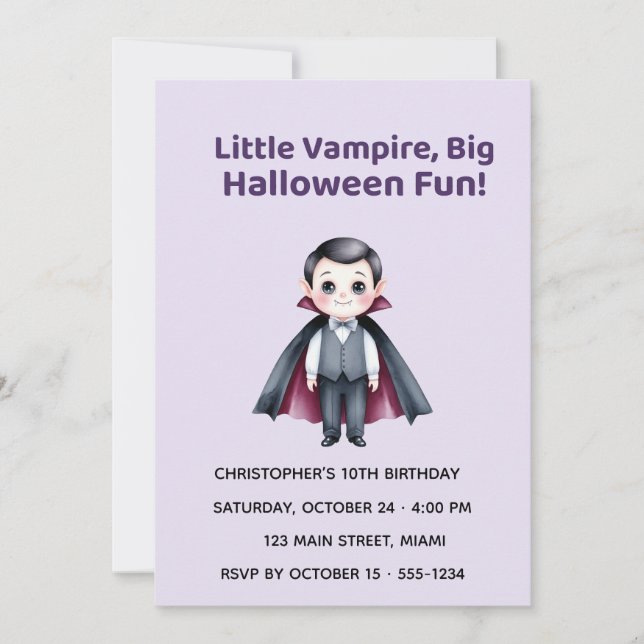 Convites Cute Vampire Halloween Birthday Invitation (Frente)