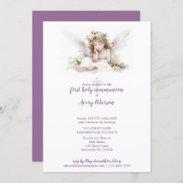 Convites Cute Watercolor Angel Cross Primeira Comunhão Sant