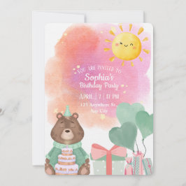 Convites Cute Watercolor Bear Birthday Invitation 