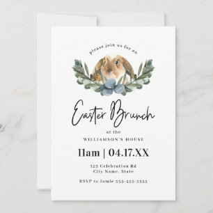 Convites Cute Watercolor Bunny & Chic Páscoa Brunch