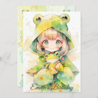 Convites Cute watercolor frog girl birthday