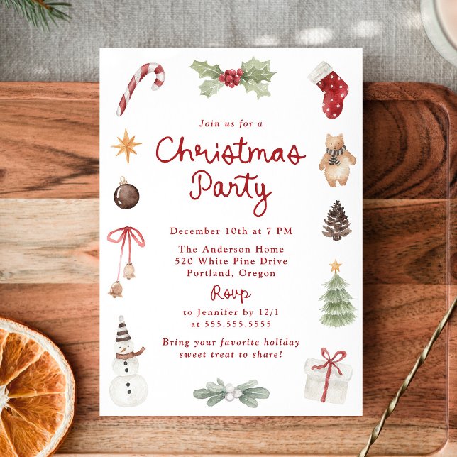 Convites Cute Watercolor Illustrations Christmas Party (Criador carregado)