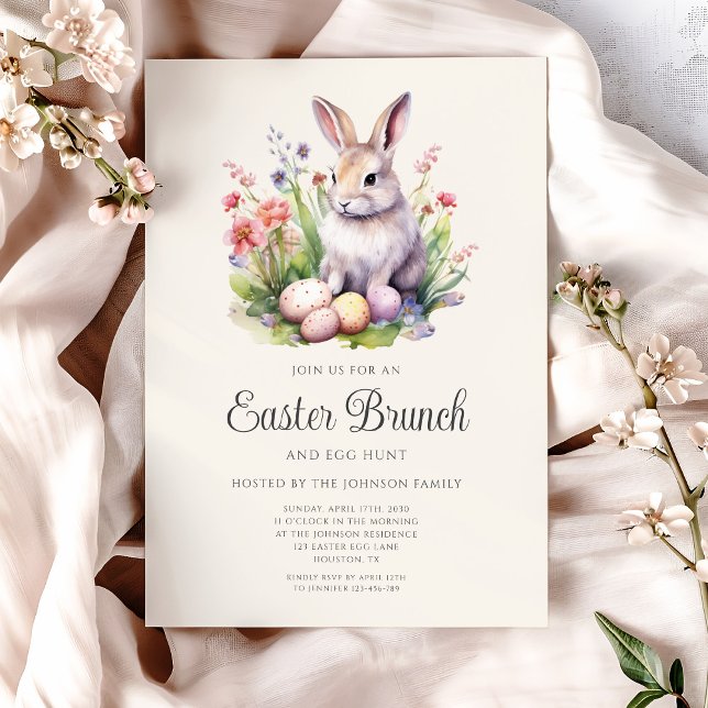 Convites Cute Watercolor Rabbit Páscoa Brunch (Cute Watercolor Rabbit Easter Brunch Invitation)