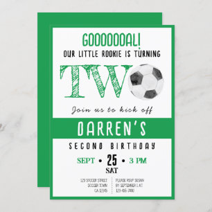 Convites Cute Watercolor Rookie Soccer segundo aniversário 