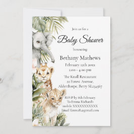 Convites Cute Watercolor Safari Baby Animals Baby Shower 