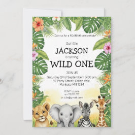 Convites Cute Watercolor Safari Wild One Birthday