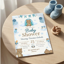 Convites Cute Watercolor Teddy Bear Baby Shower Invitation