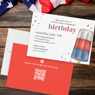 Convites Cute Watercolor Vermelho Branco Azul Código QR de